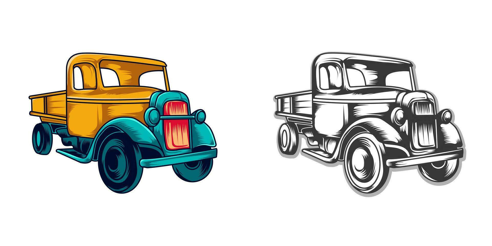 Vintage truck vector colorful illustration