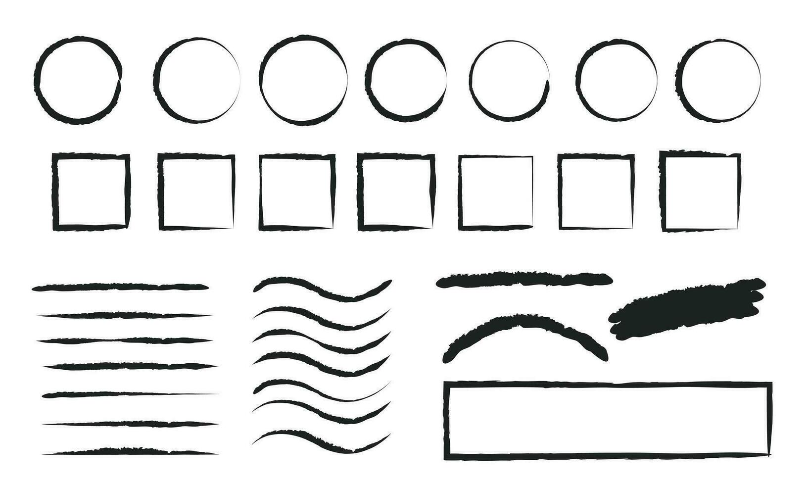 vector cepillo golpes recopilación, tinta salpicaduras, sucio pintado líneas, artístico tiza carbón Escribiendo conjunto haz en blanco antecedentes aislado