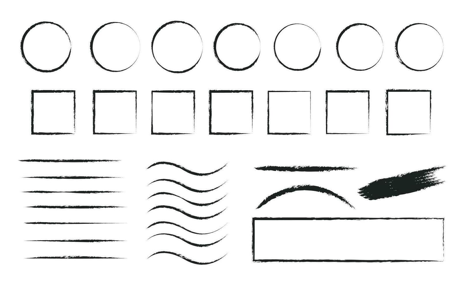 vector cepillo golpes recopilación, tinta salpicaduras, sucio pintado líneas, artístico tiza carbón Escribiendo conjunto haz en blanco antecedentes aislado