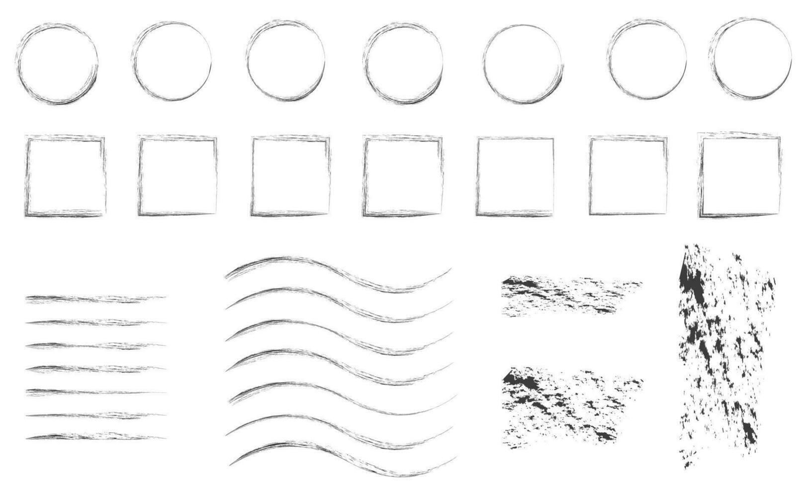 vector cepillo golpes recopilación, tinta salpicaduras, sucio pintado líneas, artístico tiza carbón Escribiendo conjunto haz en blanco antecedentes aislado