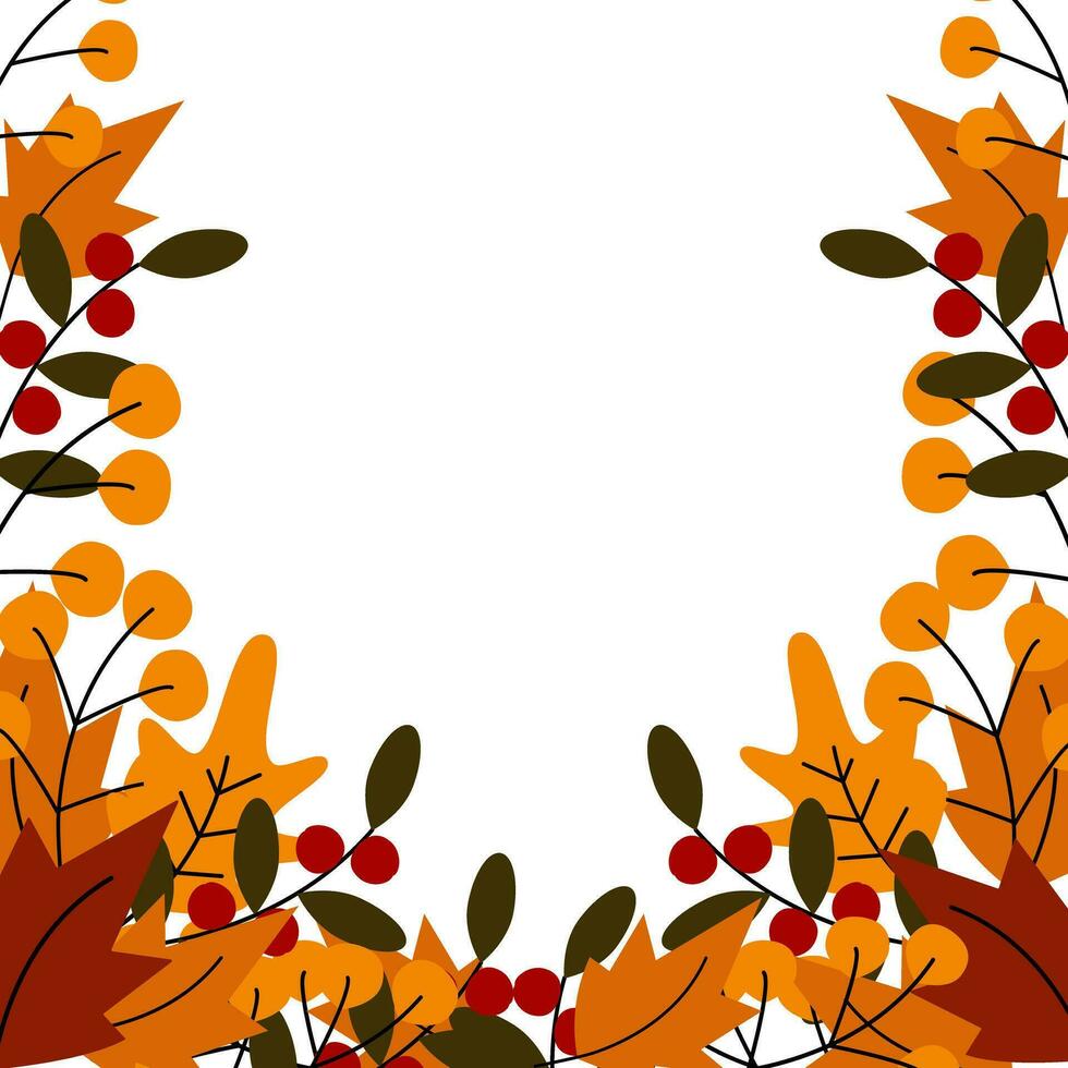 Abstract Thanksgiving border frame with copy space and various branches in trendy autumn colors. EPS vector