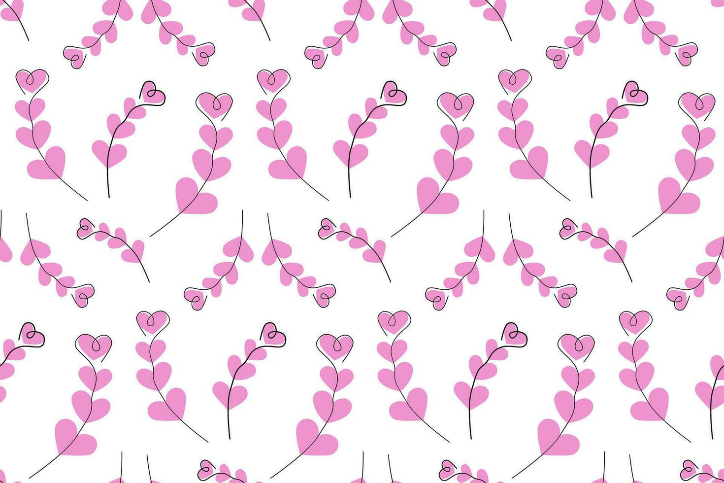 Seamless pattern of abstract brunches by color hearts in trendy pink shades. Background Texture. EPS vector
