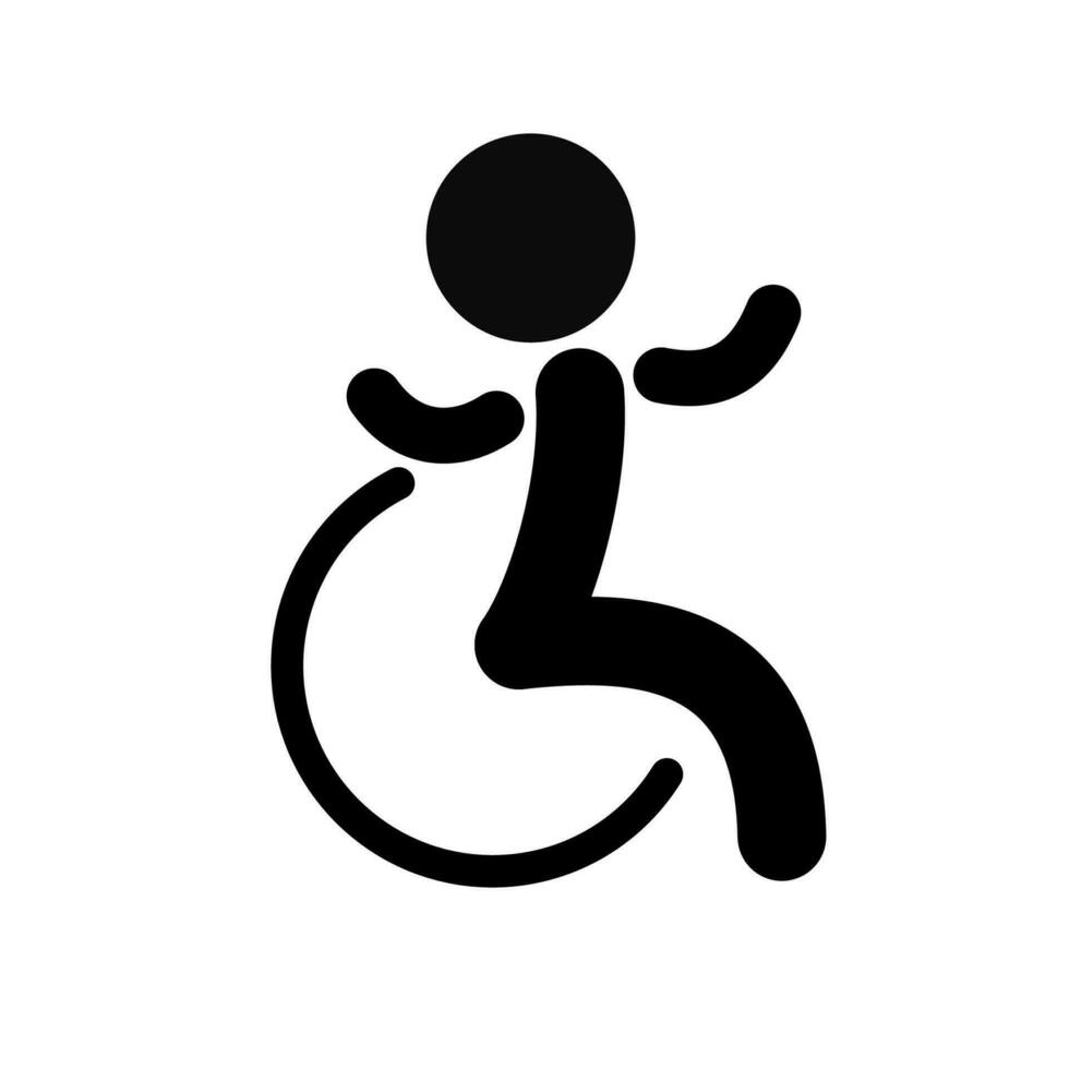 Flat icon of disabled person and wheelchair. Vector illustration icon on white background.