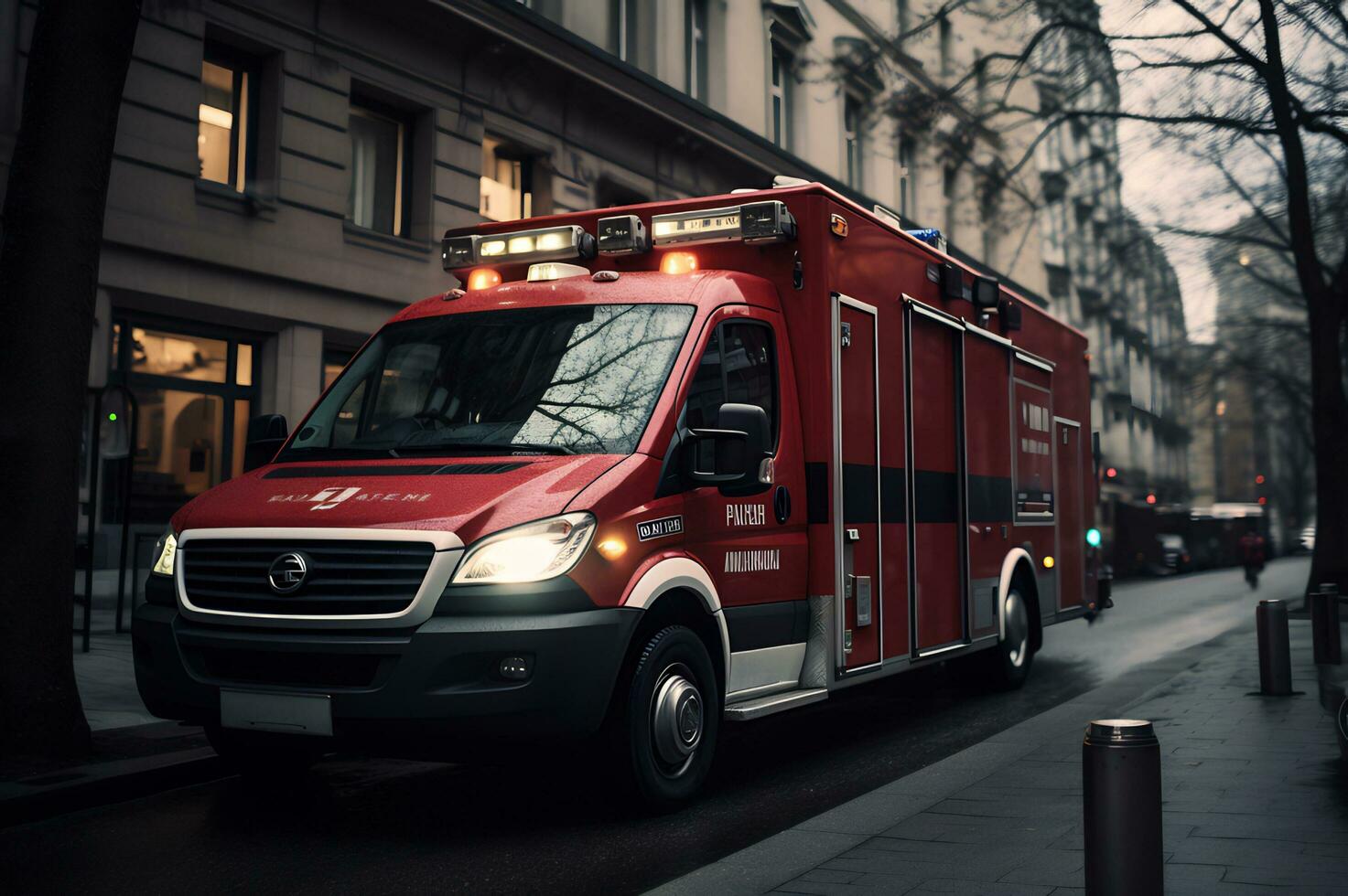 Medical emergency ambulance car on the street AI Generative photo
