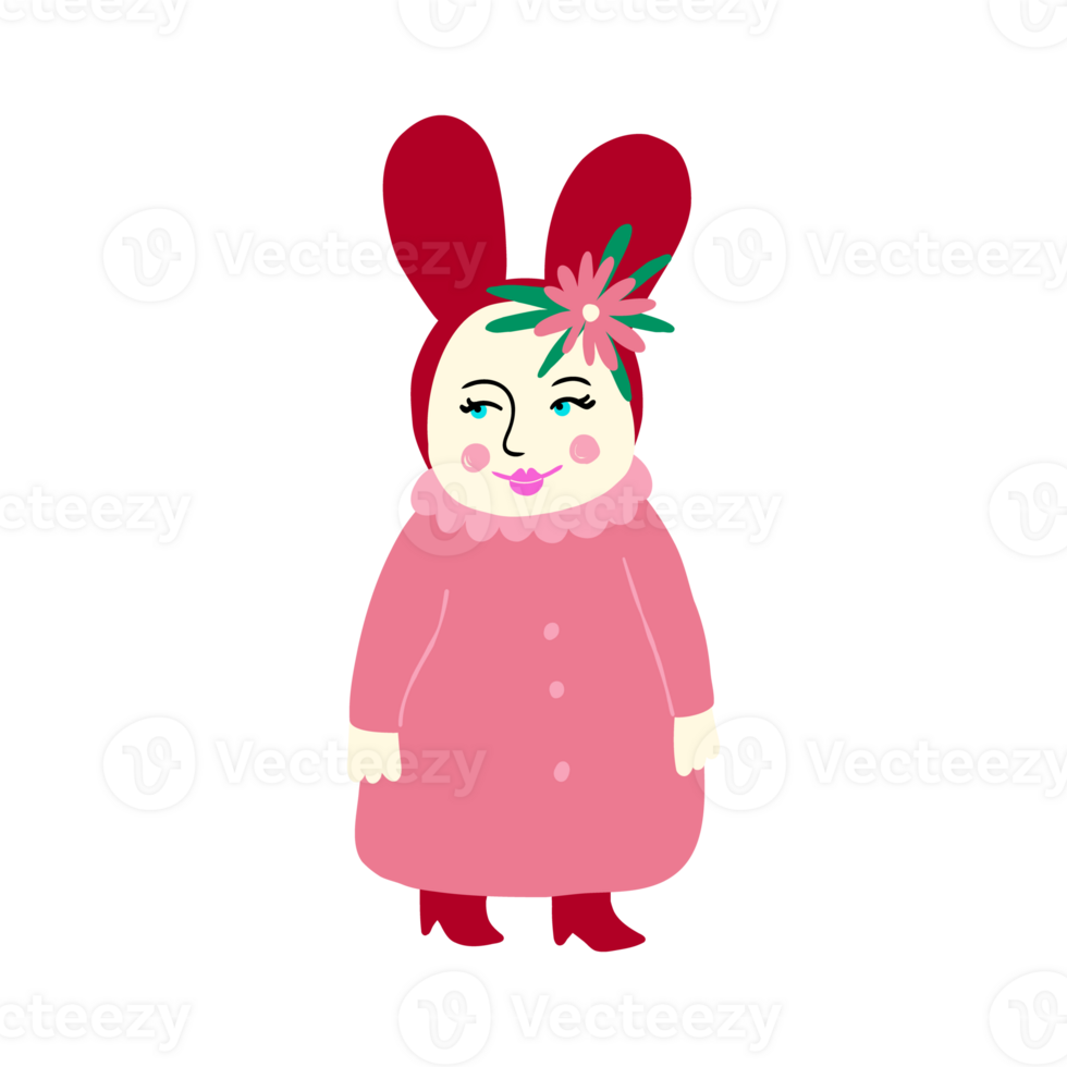 Retro cartoon illustration of a cute girl with bunny ears png