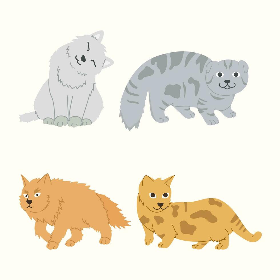 Cute Cat Cartoon illustration Set. Cute Cat Collection vector