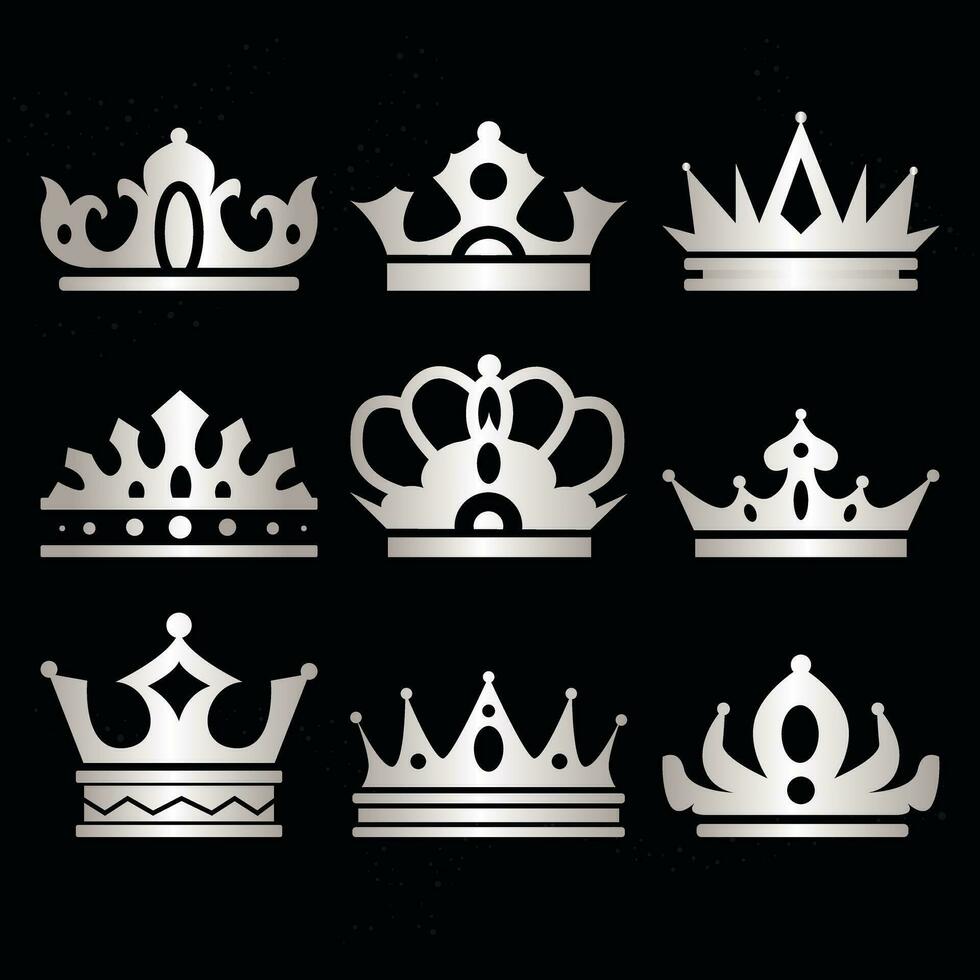 Silver Crown Icon Set vector