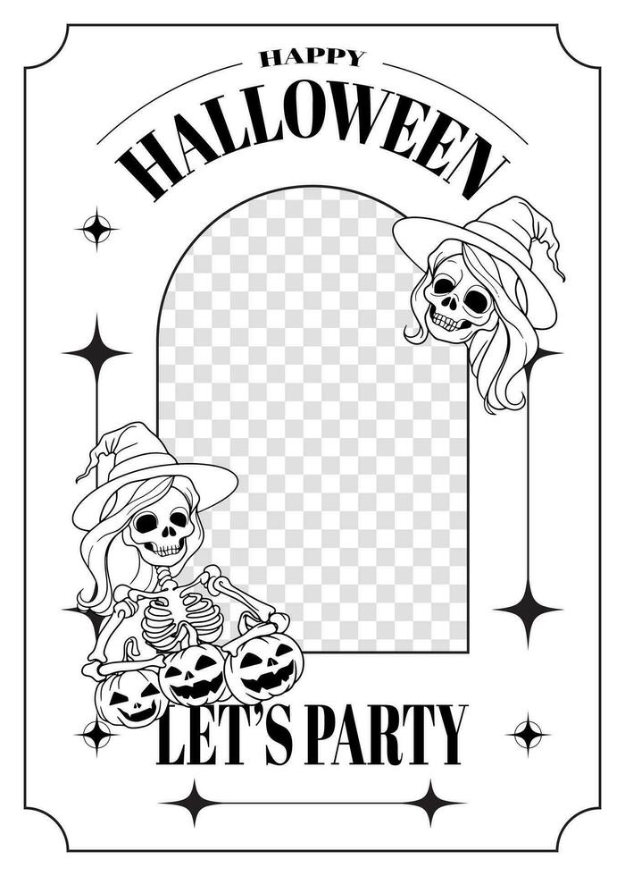 Happy Halloween, let's party. spooky witch skull, smile pumpkin, y2k style. vector