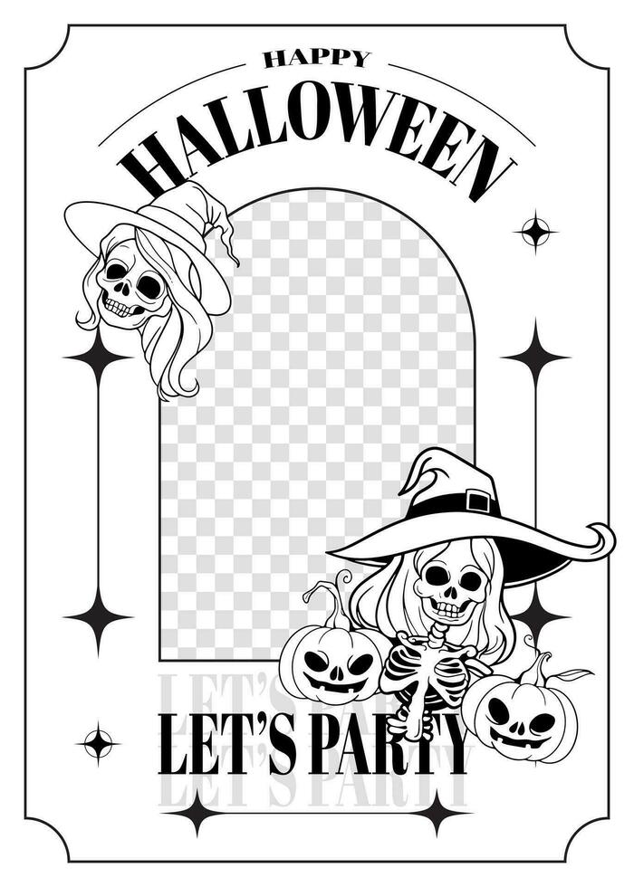 Happy Halloween, let's party. spooky witch skull, pumpkin, y2k style. vector