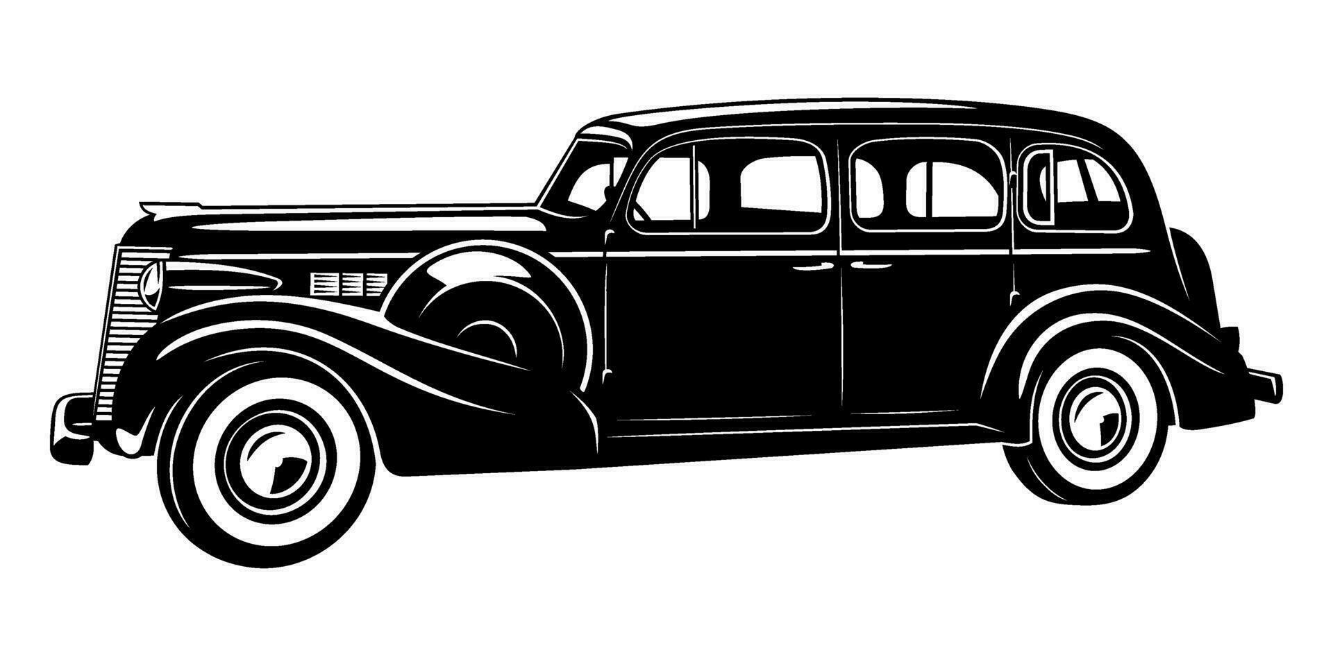 clásico Clásico coche de 30 años vector silueta aislado en blanco.