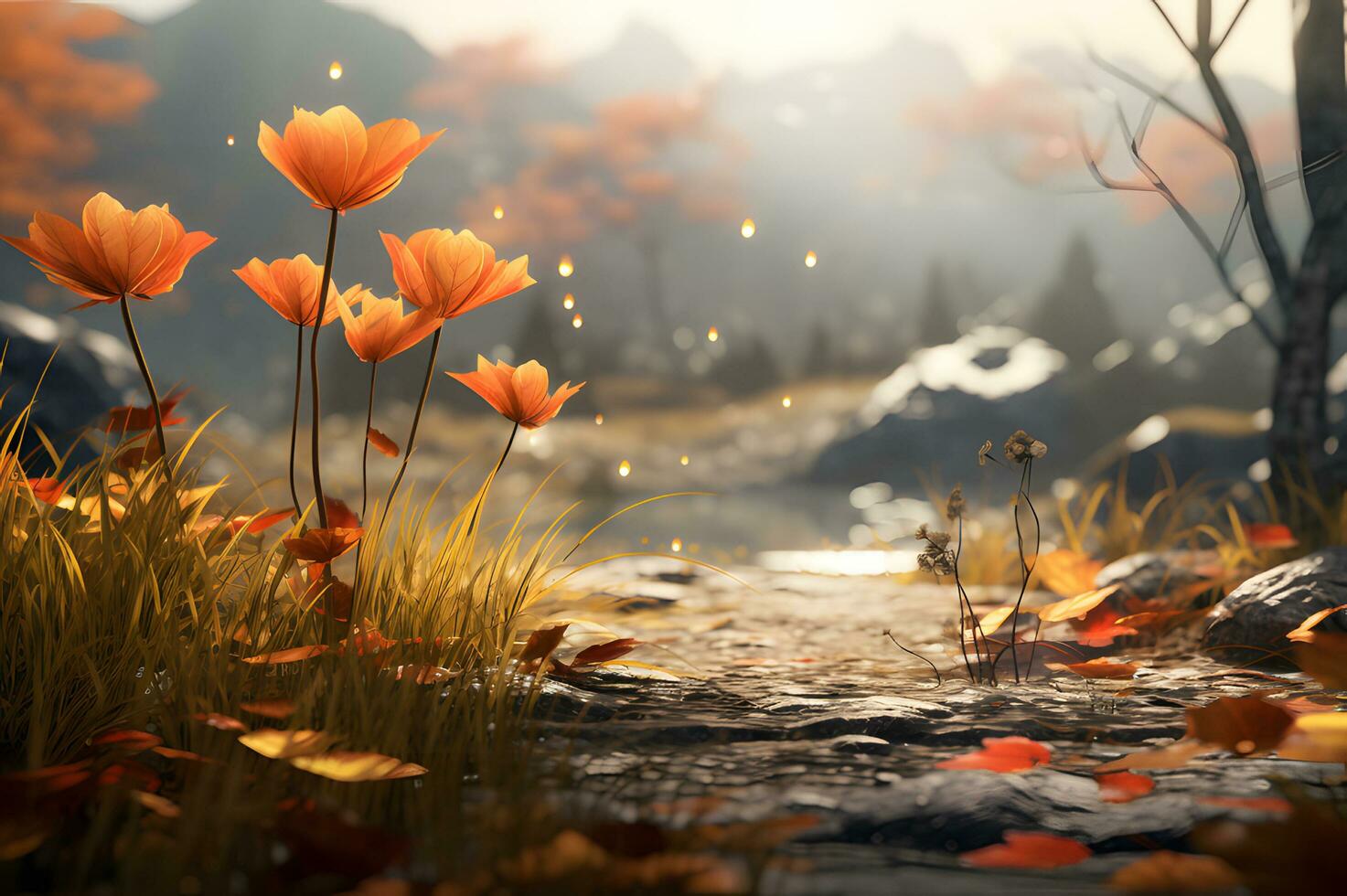 View of Autumn season leaf and plant AI Generative photo