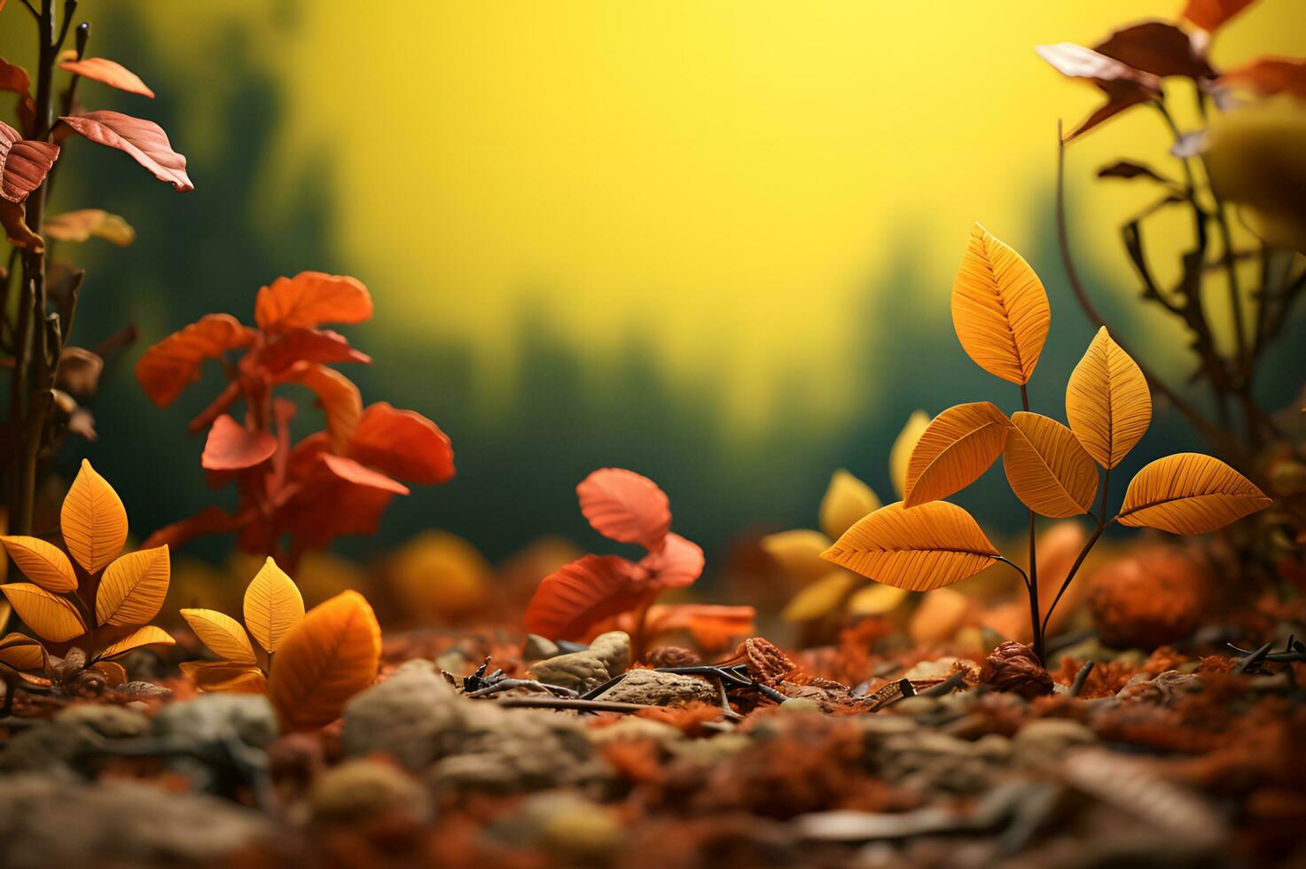View of Autumn season leaf and plant AI Generative photo