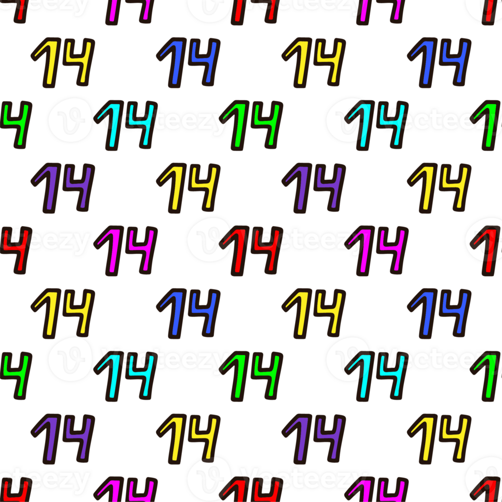 Seamless pattern with multicolored number 14 png