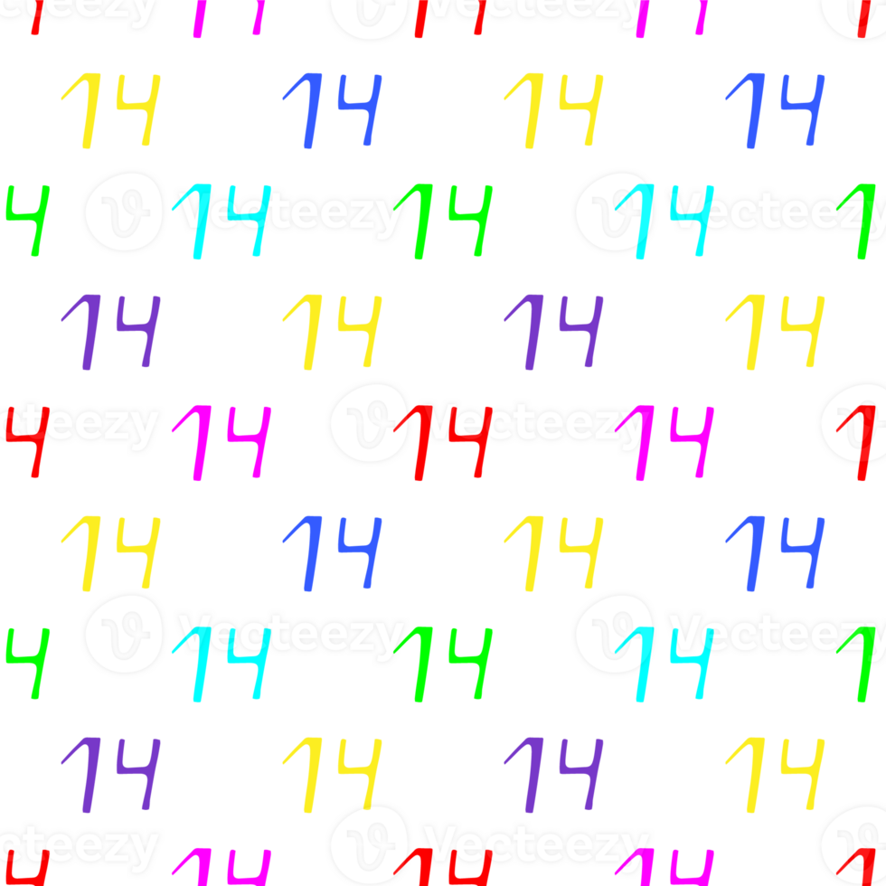 Seamless pattern with multicolored number 14 png