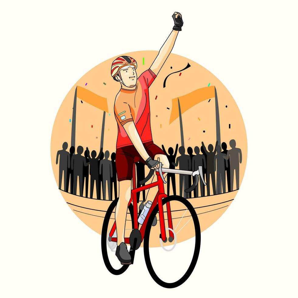 cycling race winner in finish line vector