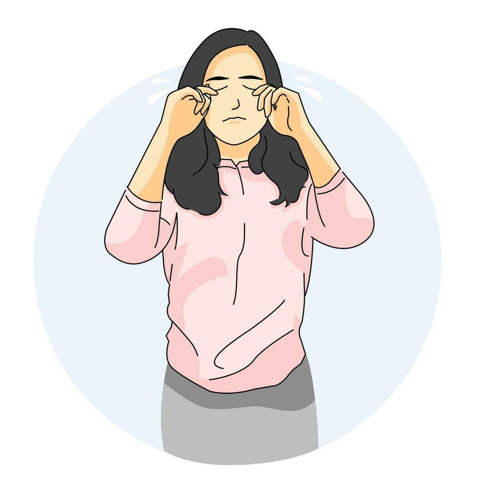 girl standing crying sad in problem vector