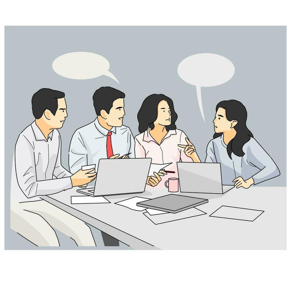 office worker talking discussion sitting on table vector