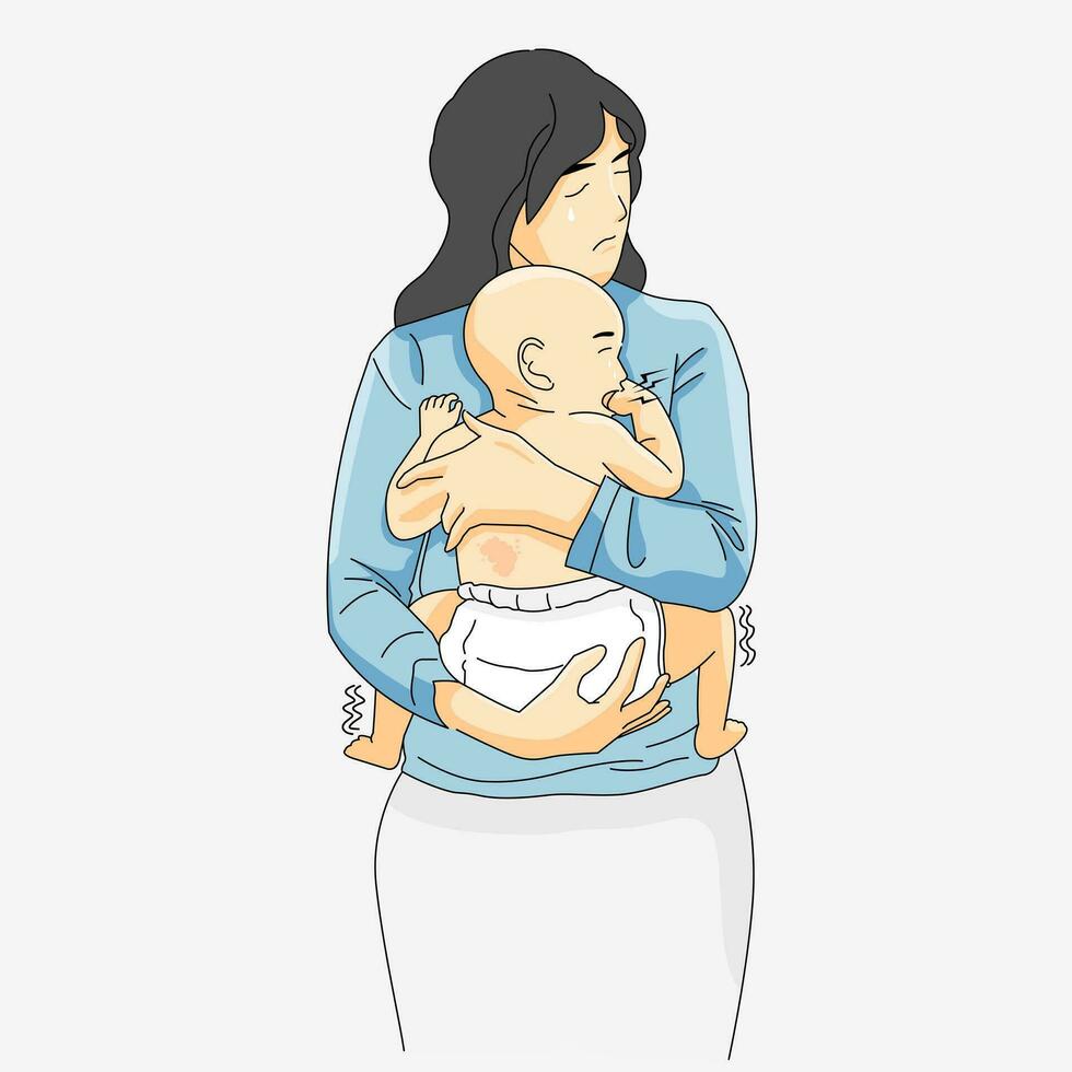 mother hug crying baby skin irritation vector