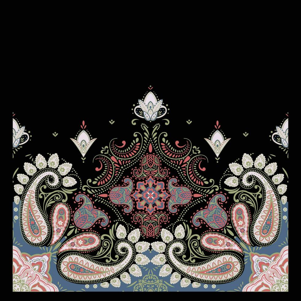 A black background with a colorful paisley pattern vector