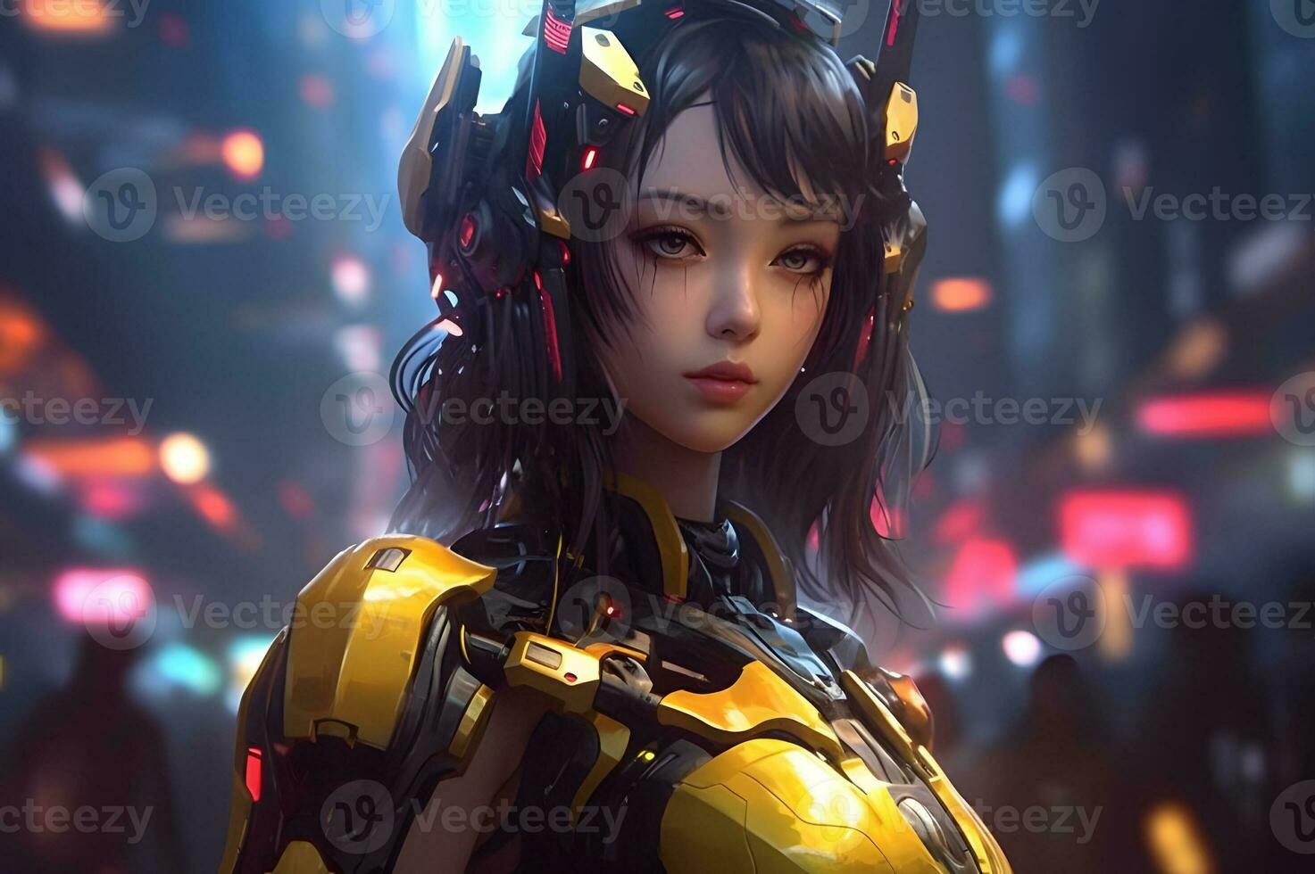 3d render of Mecha robot anime girl AI Generative photo