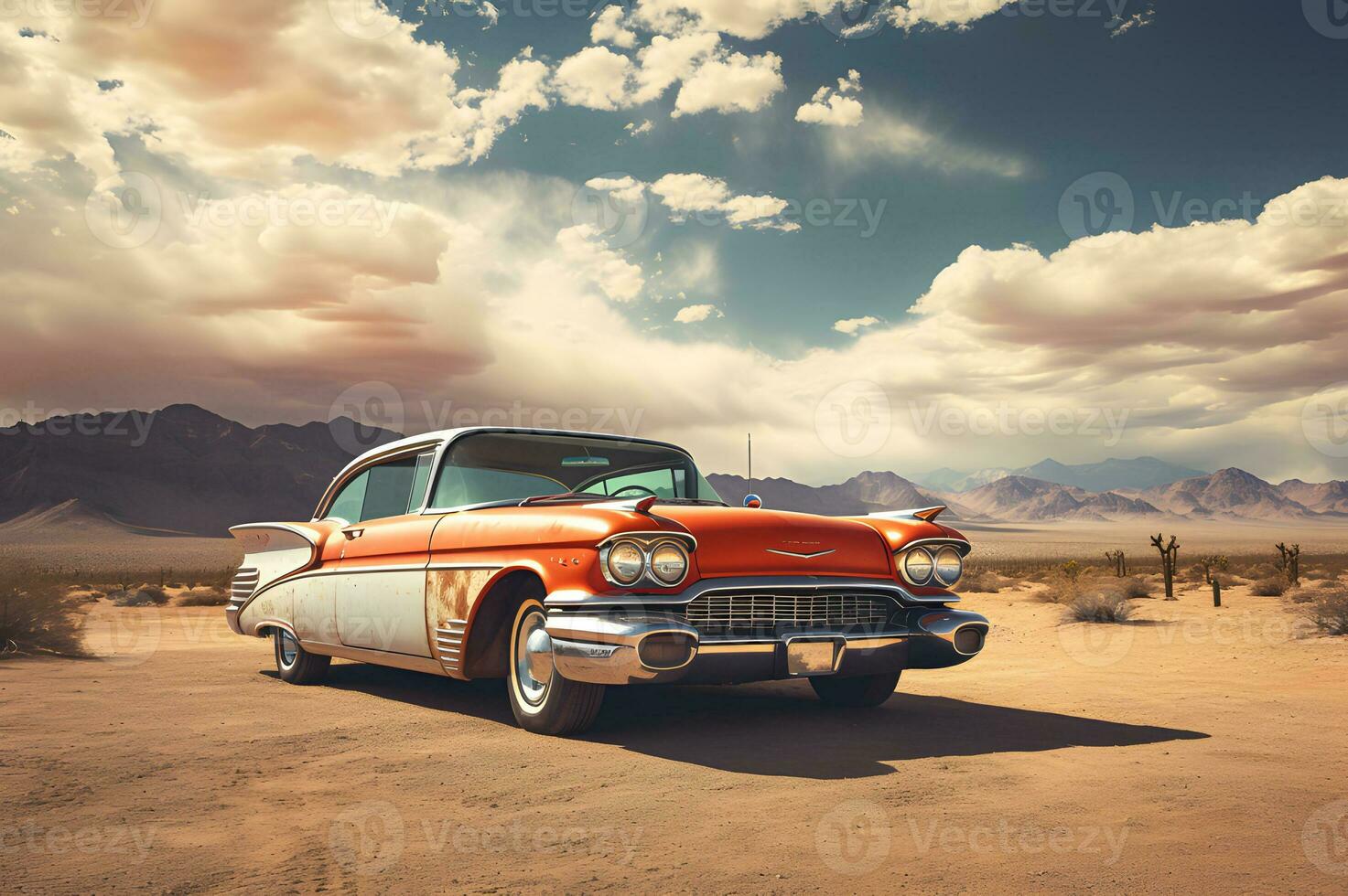 Shot of a classic car on route 66 AI Generative photo