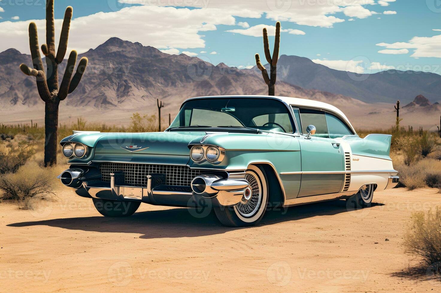 Shot of a classic car on route 66 AI Generative photo