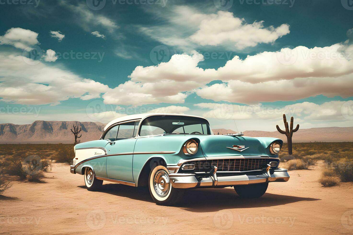 Shot of a classic car on route 66 AI Generative photo