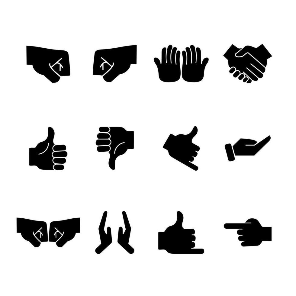 Hand gestures icons set silhouette style on white background. Vector illustration. Eps 10.