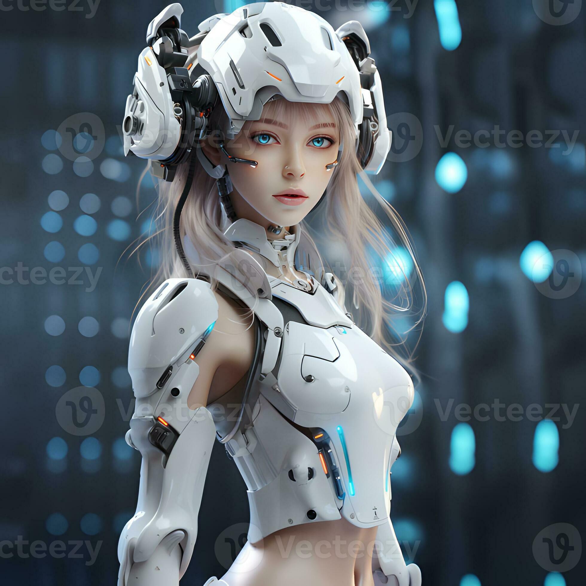 3d rendering generative ai blue hair anime Stock Illustration