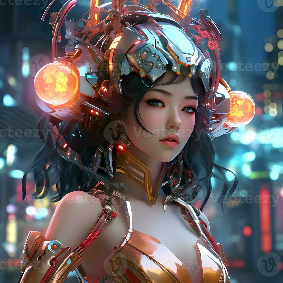 3d render of Mecha robot anime girl AI Generative photo