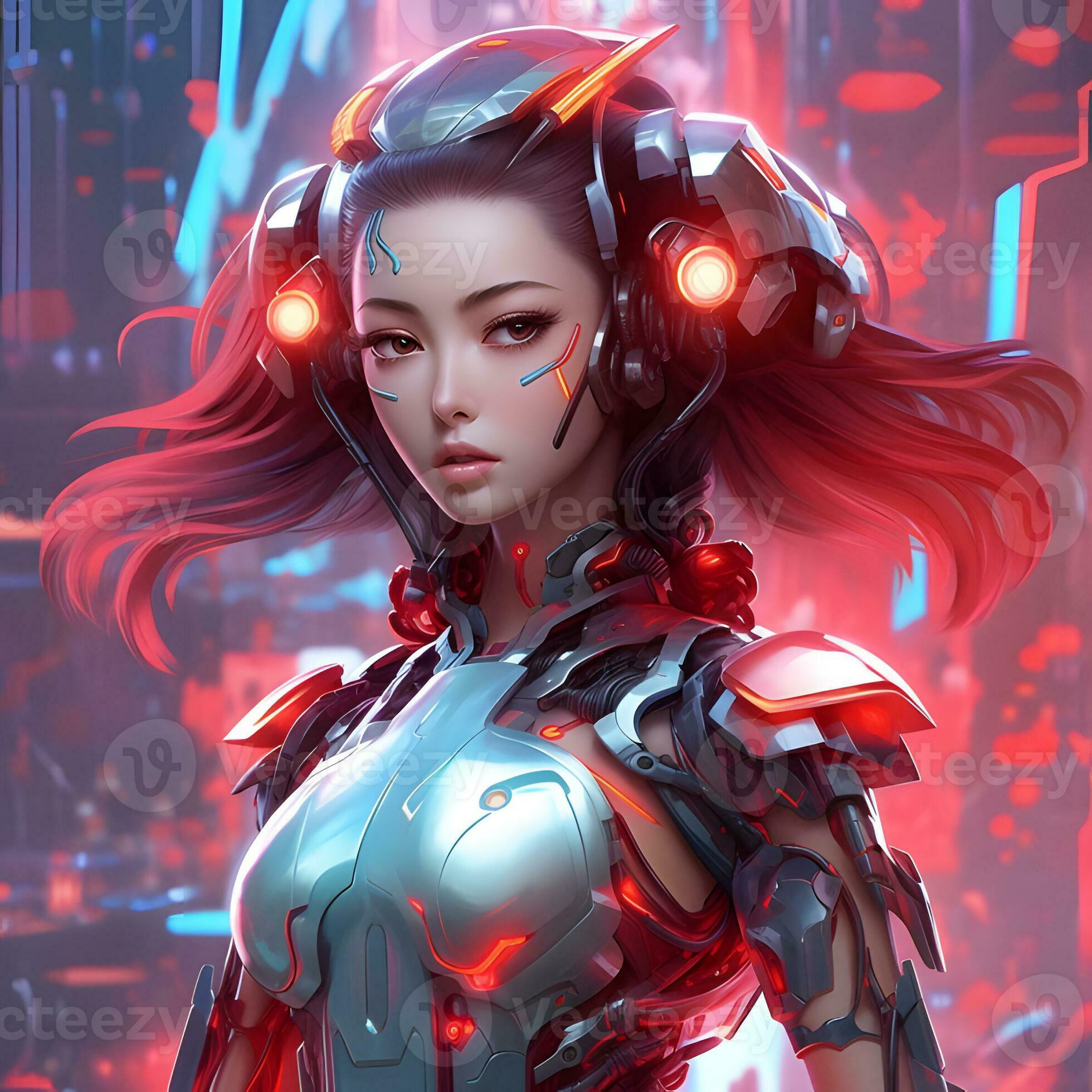 Cyberpunk Girl, Anime, Character Design, Concept Art, Beautiful Girl,  Generative AI Stock Illustration