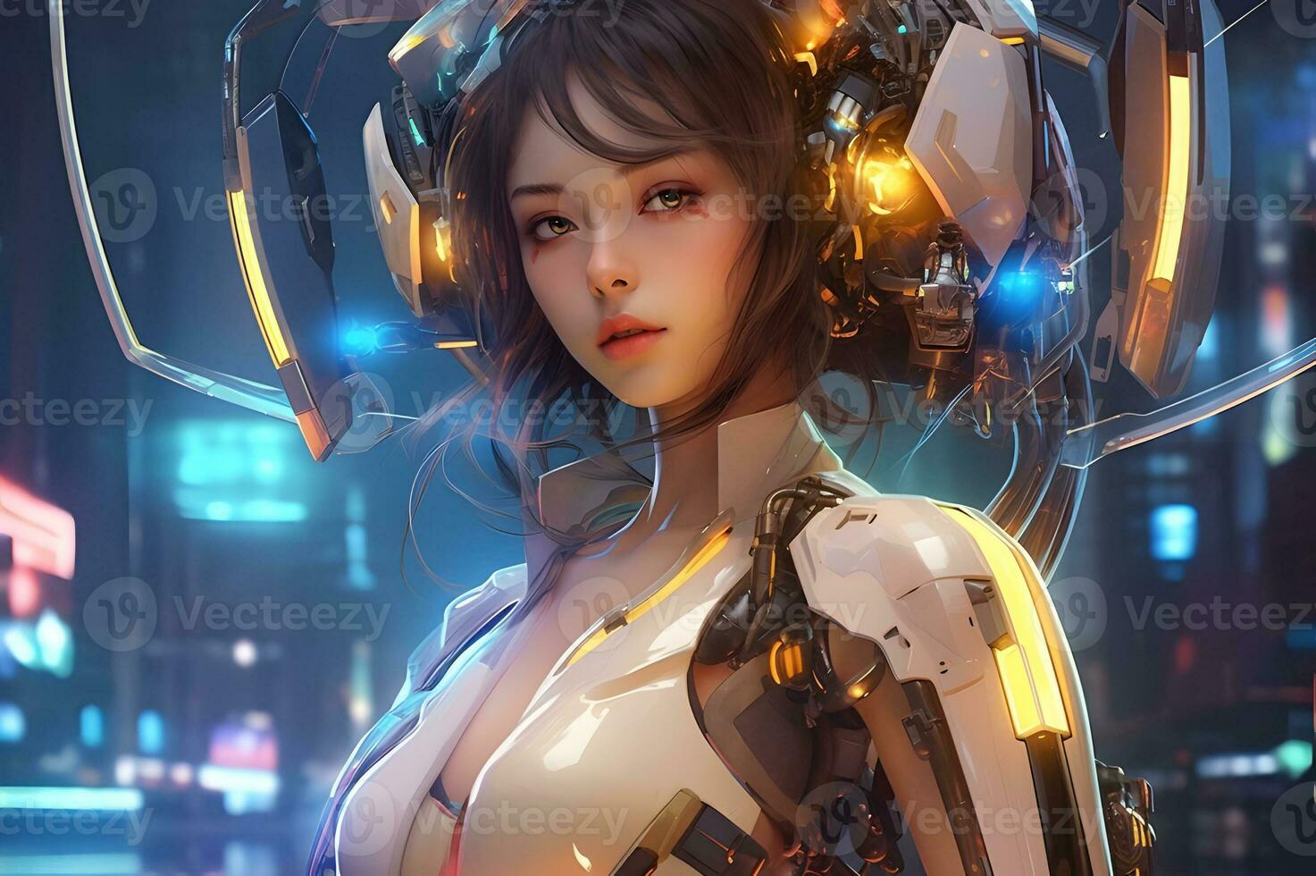 3d render of Mecha robot anime girl AI Generative photo