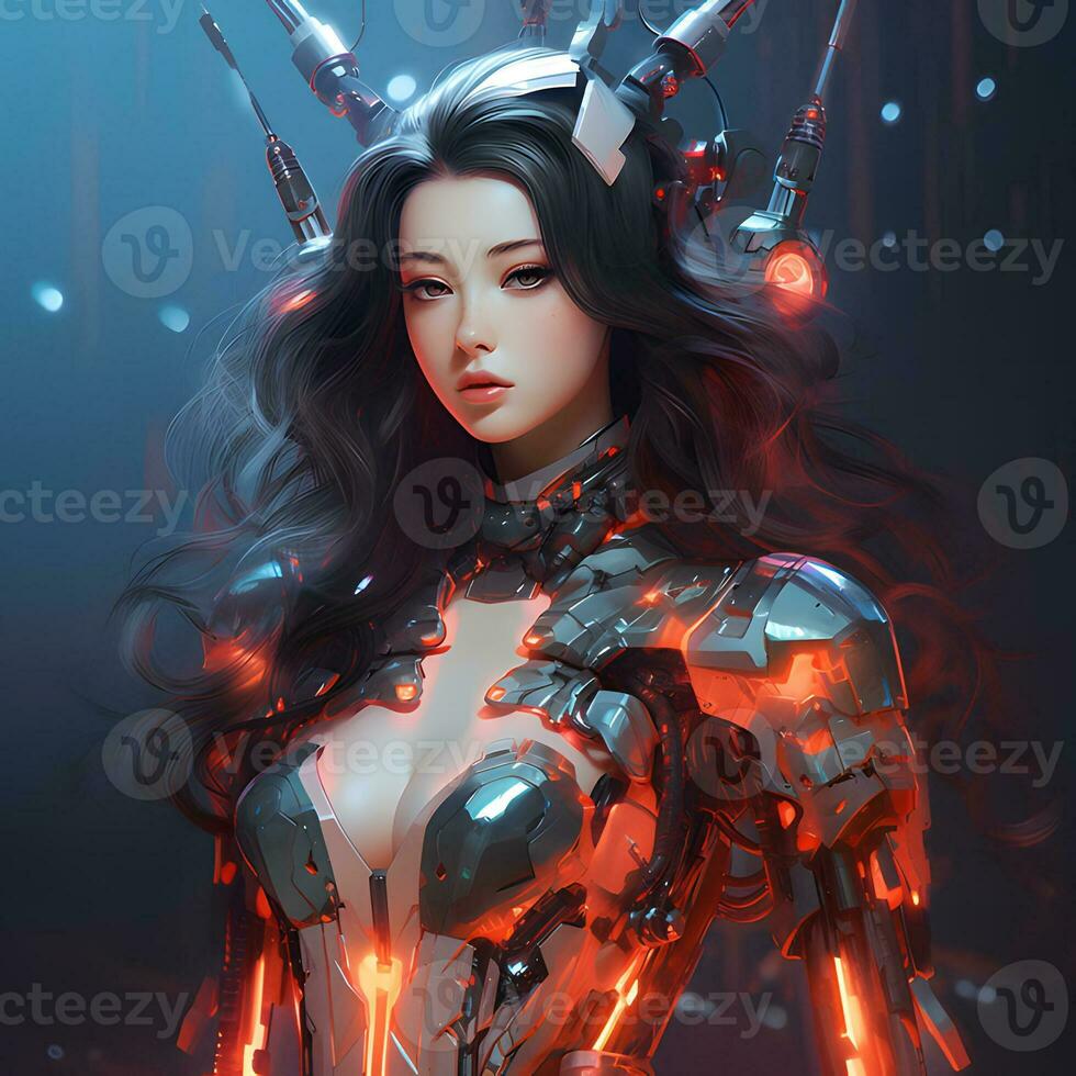 3d render of Mecha robot anime girl AI Generative photo
