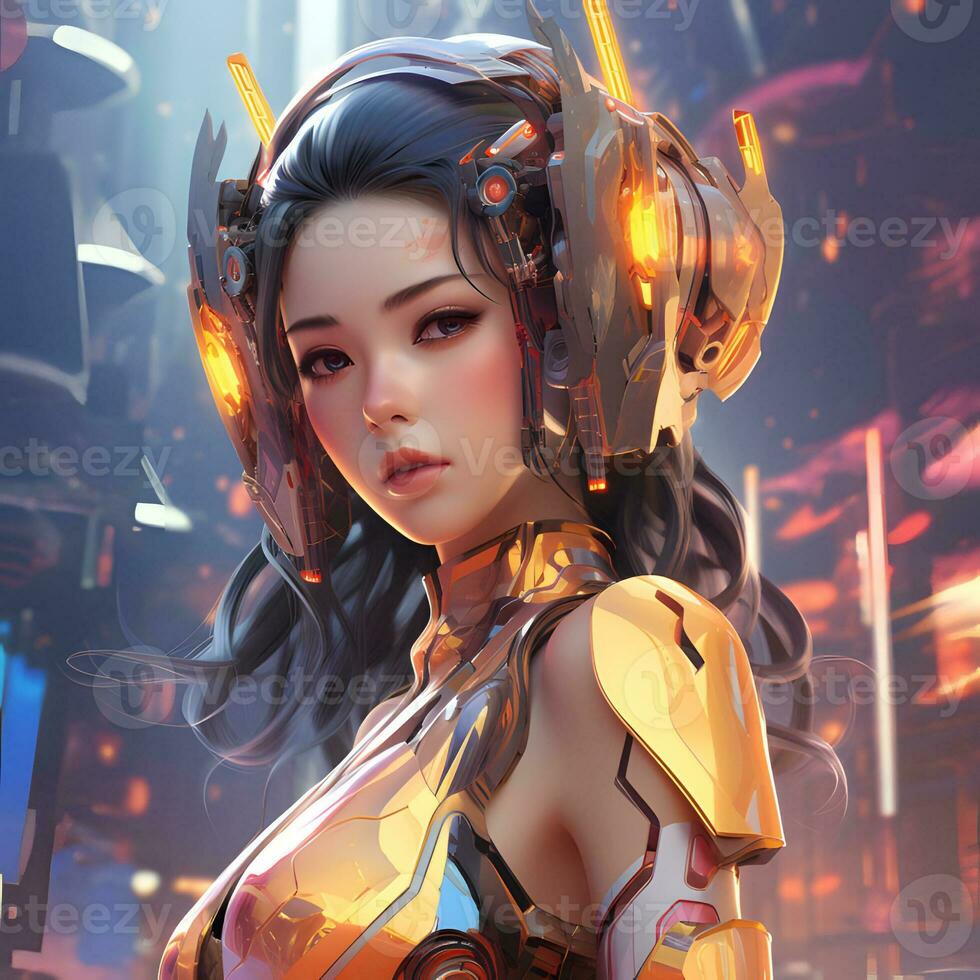 3d render of Mecha robot anime girl AI Generative photo