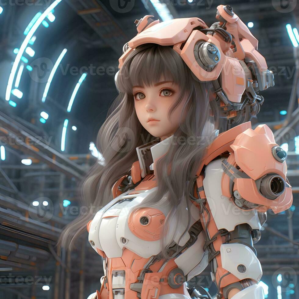 3d hacer de mecha robot anime niña ai generativo foto