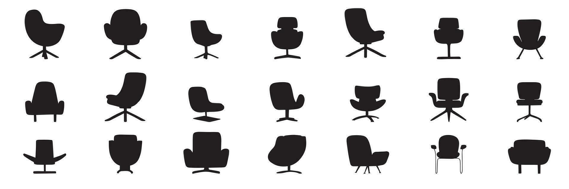 Collection of modern armchair silhouette. Set silhouettes of armchair isolated on white background. Vector illustration.