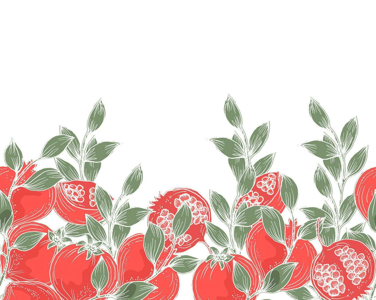 Hand Drawn Pomegranate Seamless Background vector