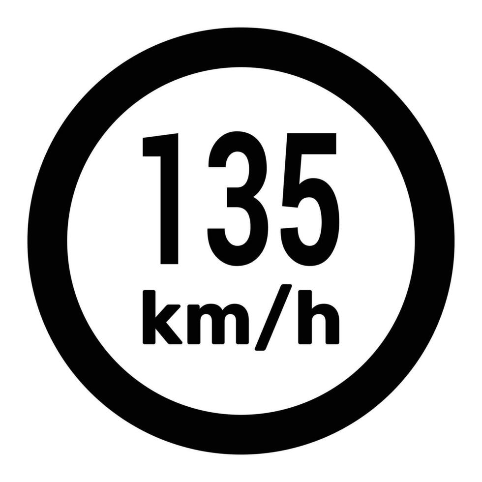 velocidad límite firmar 135 km h icono vector ilustración