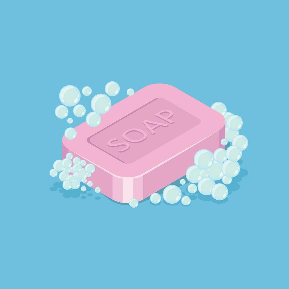 Bar of soap with foam icon in flat style. Cosmetic product for hygienic vector illustration on isolated background. Toiletries sign business concept.
