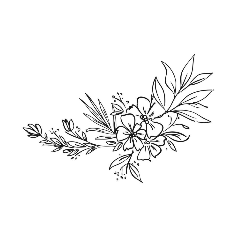 Vector hand drawn flat design simple flower outline on white