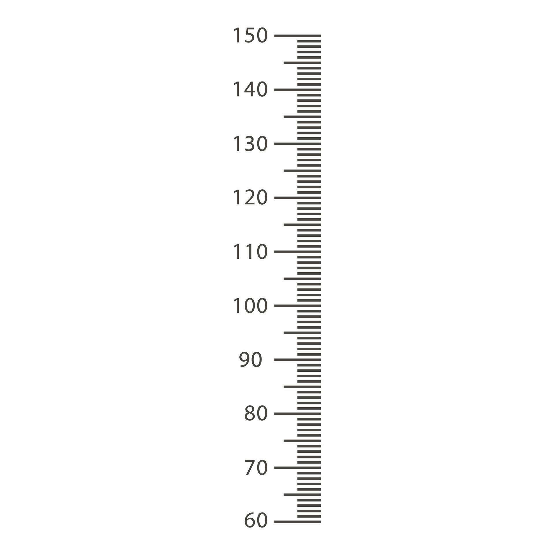 Vector stadiometer scale from 60 to 150 centimeters kids height chart template for wall growth