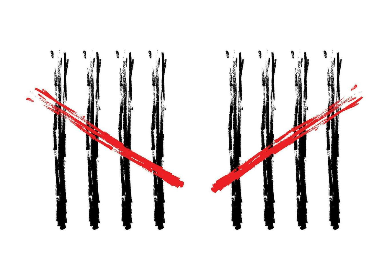 Charcoal Feather tally marks four sticks crossed vector illustration.