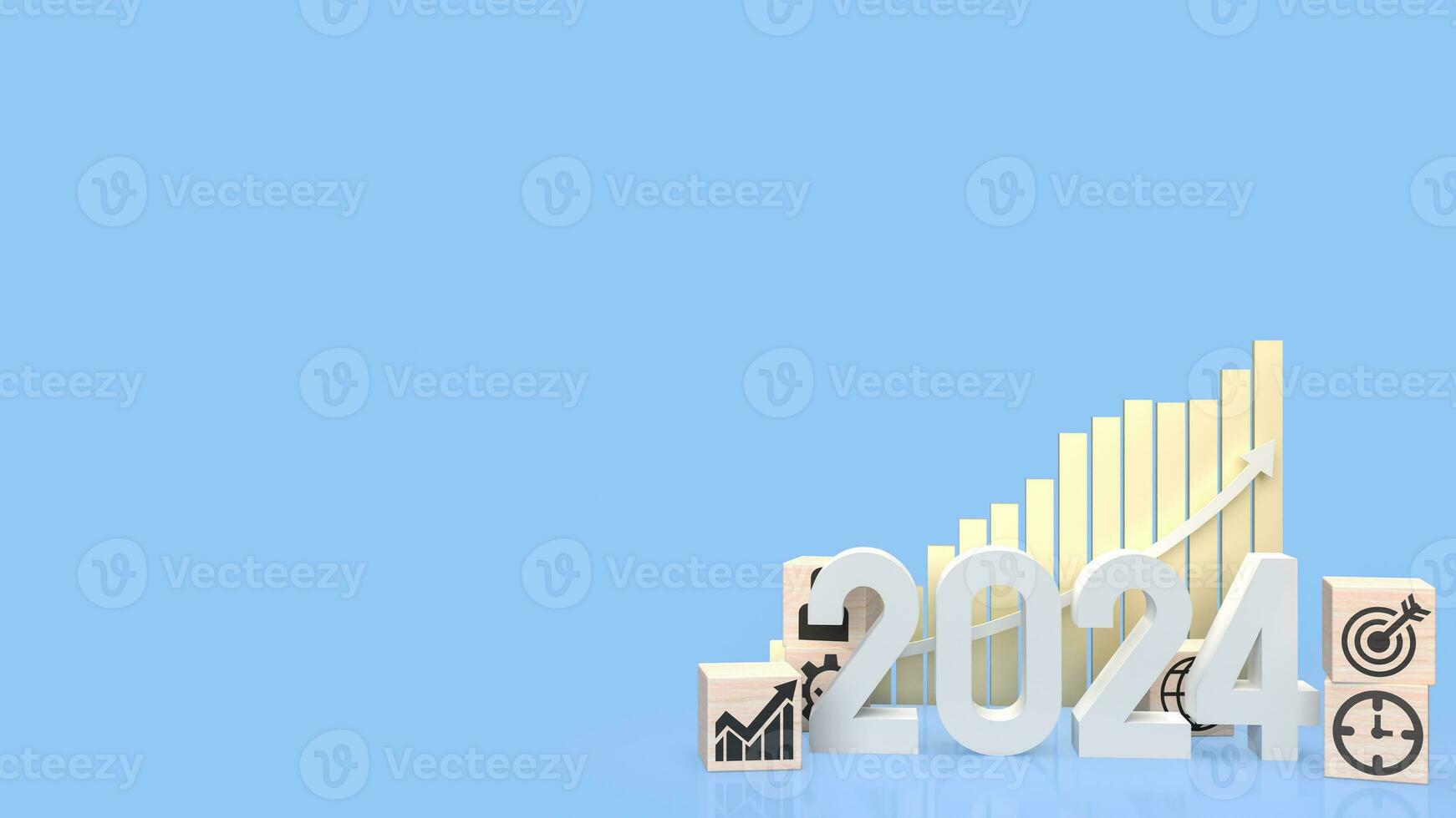The 2024 Number and icon Business on wood cube 3d rendering photo