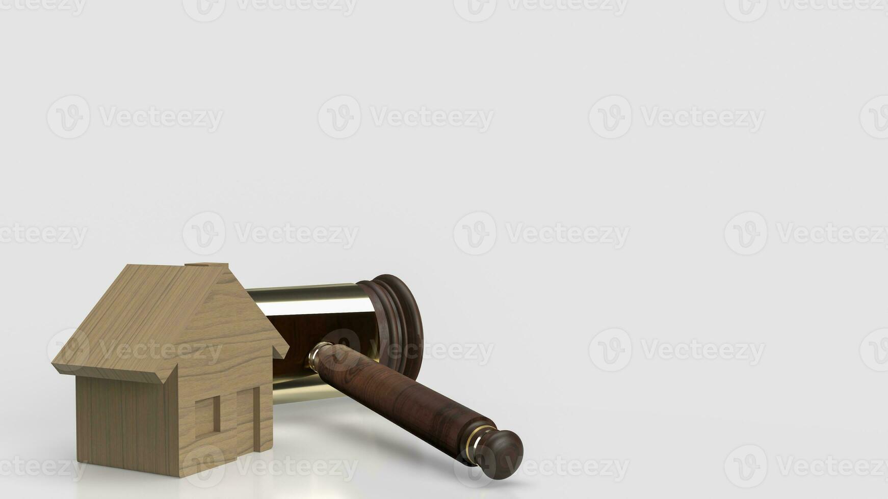 el madera casa y martillo para ley de propiedad o edificio 3d representación foto