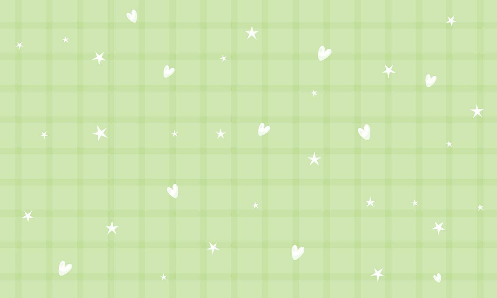Vector cute green gingham plaid checkered pattern with heart and star background wallpaper