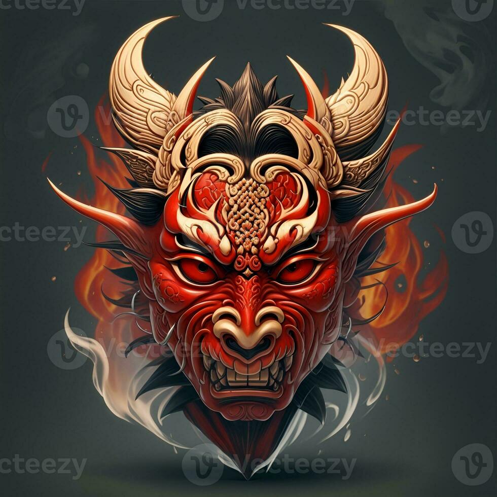 Red Japanese Hannya mask For T-shirts, games, e-sports, etc. AI generated photo
