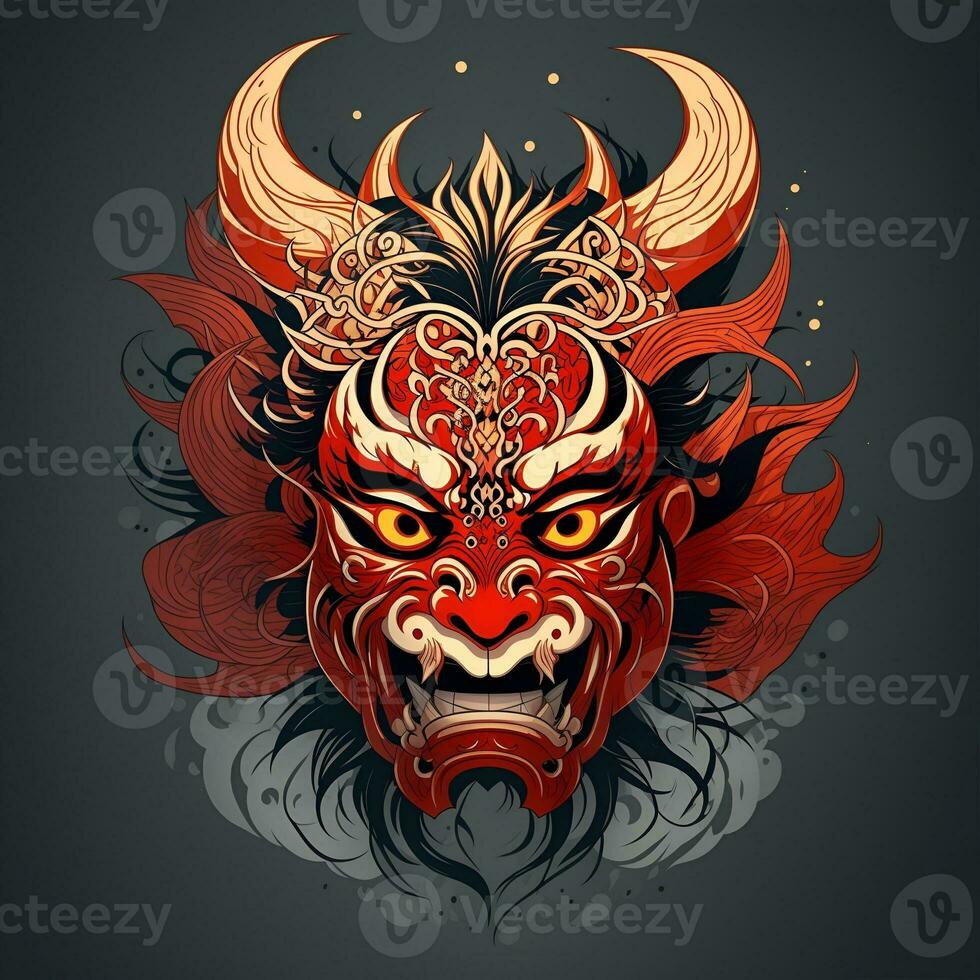 Red Japanese Hannya mask For T-shirts, games, e-sports, etc. AI generated photo