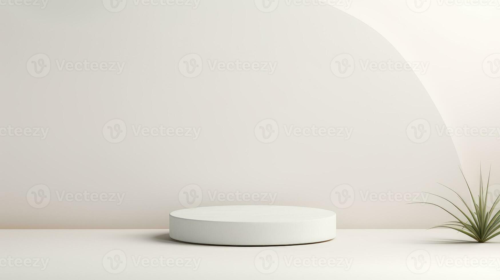 White podium, Cosmetic display product stand with leaf on white background. photo
