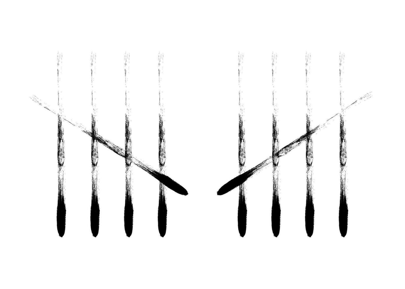 Charcoal Feather tally marks four sticks crossed vector illustration.
