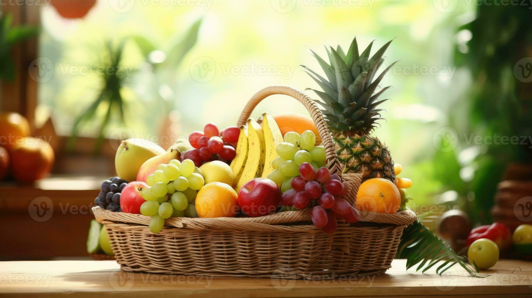 frutas en un cesta en el mesa, de cerca. foto